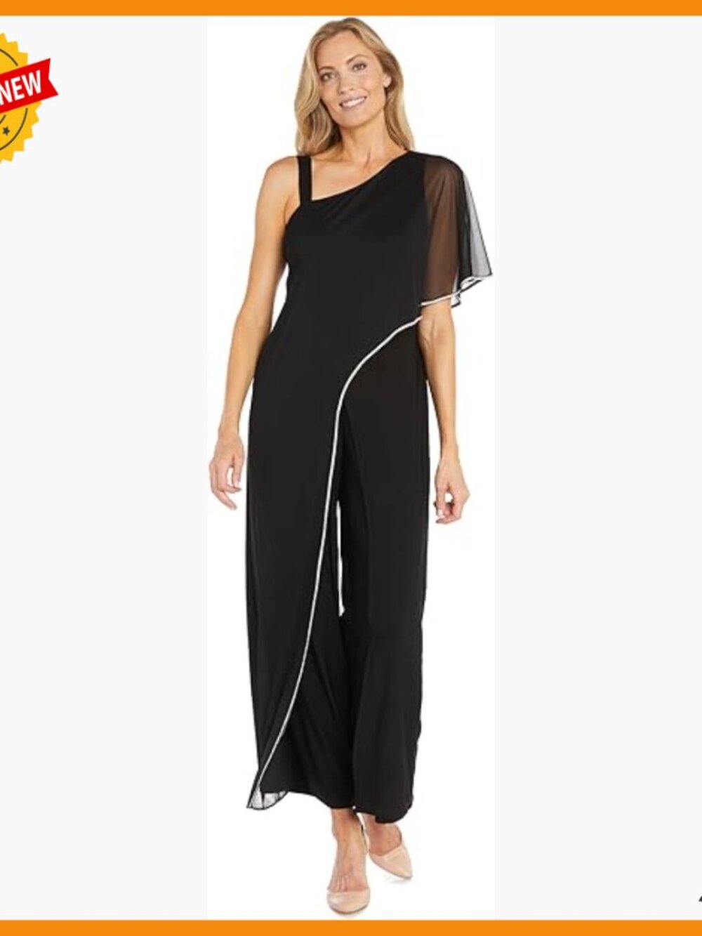 One Shoulder Capelet Jumpsuit with Rhinestone Trim, Size 12P
